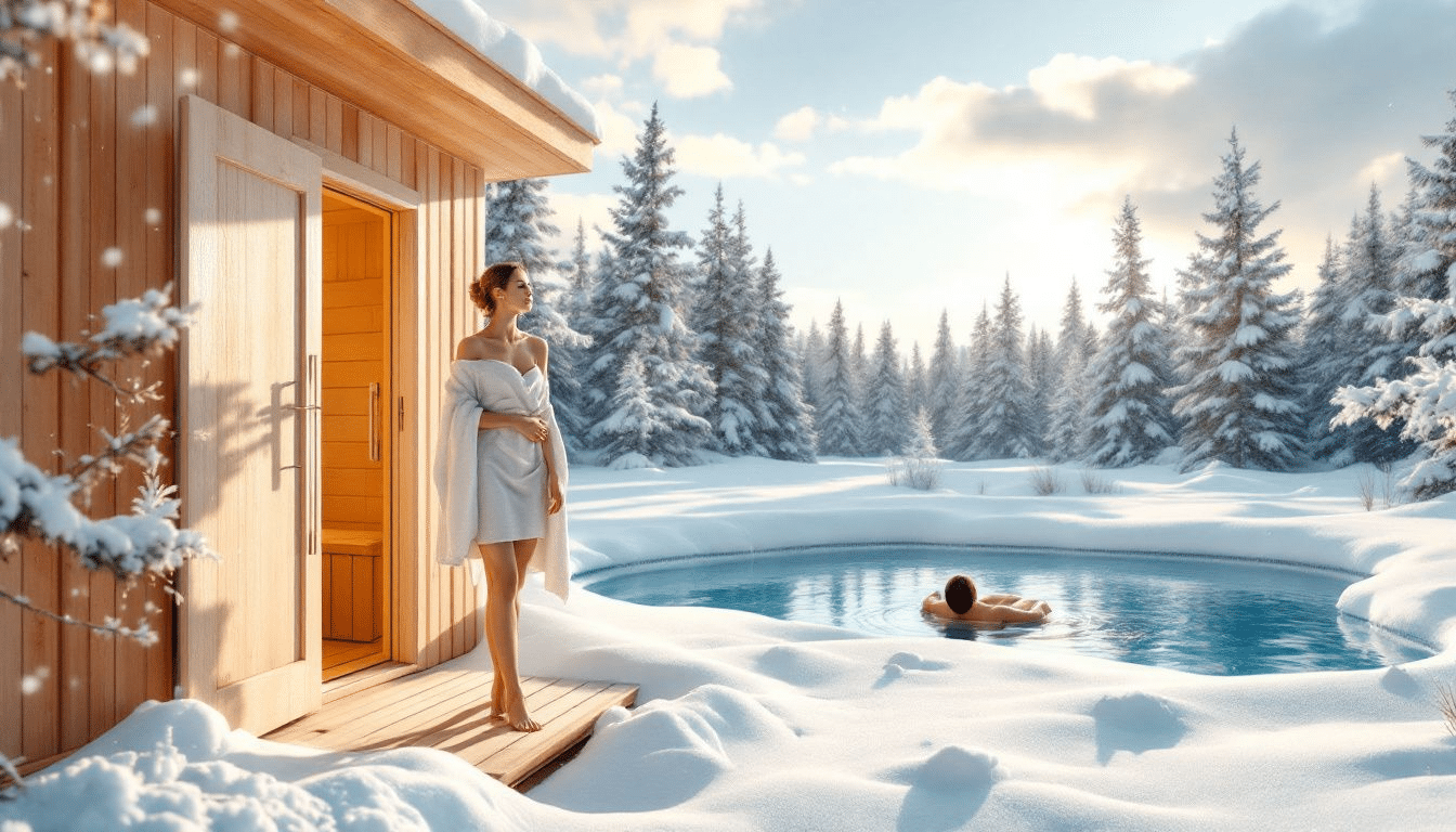 A person alternating between a sauna and a cold plunge, highlighting the optimal routine.