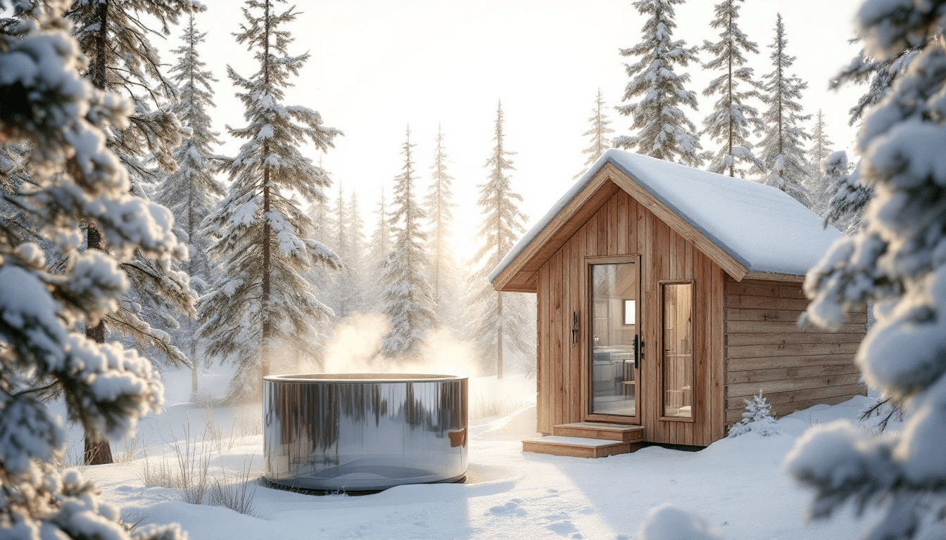 A home setup featuring a sauna and a cold plunge tub for personal use.