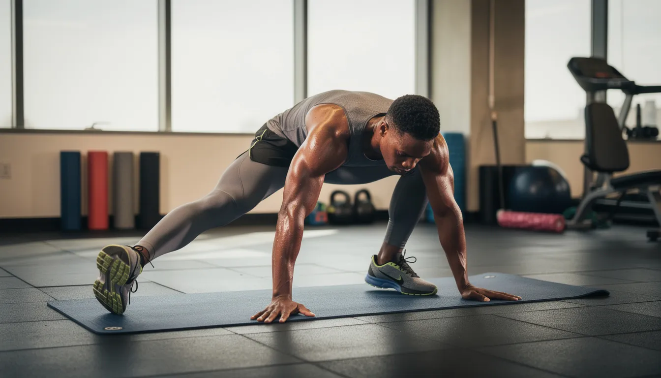 An athlete is engaged in stretching exercises as part of a recovery routine, focusing on improving mobility and reducing muscle pain. The scene highlights the importance of soft tissue mobilization techniques, which can promote healing and enhance blood flow to the muscles and connective tissue.